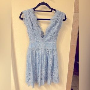 Majorelle periwinkle / light blue lace v-neck dress